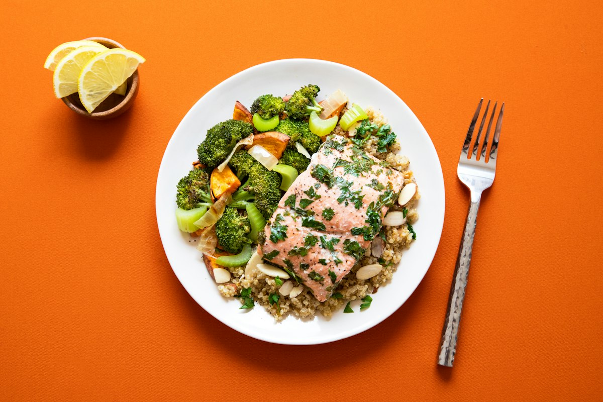 Lean protein sources including chicken, fish, eggs, and legumes